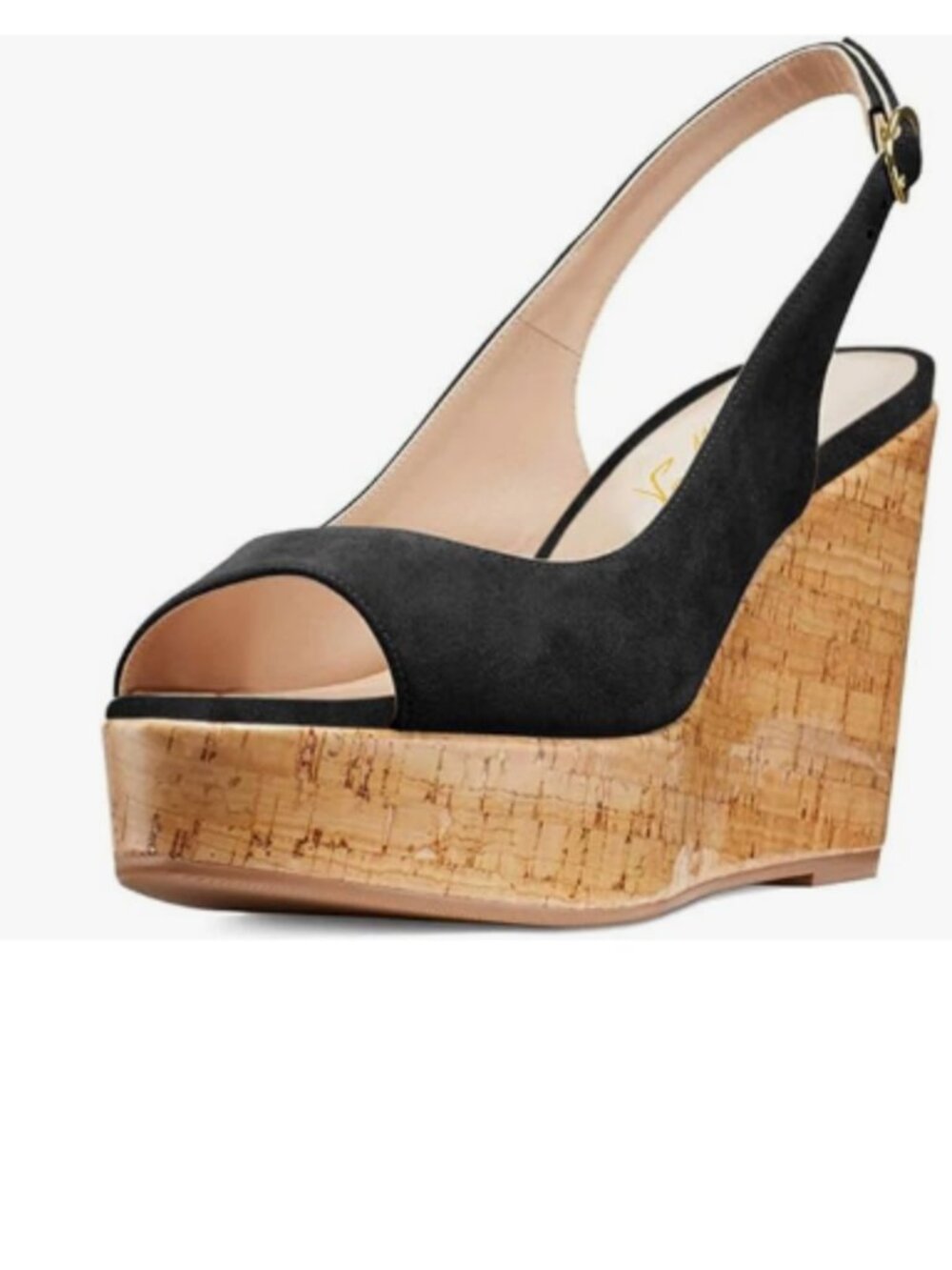 FOWT Black Peep Toe Slingback Platform Wedge High Heel Buckle Open Toe Sandals